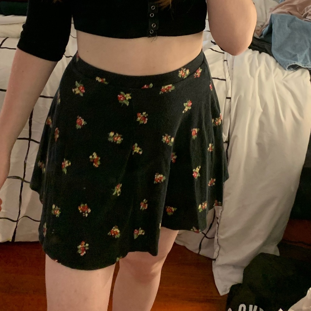 black skirt with flowers